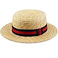 Boater Hats for Men Women Straw Skimmer Hat Wide Brim Halloween Christmas Costume