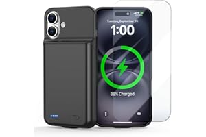 POAQCIF Battery Case for iPhone 16 (6.1 inch), 7000mAh Rechargeable Portable Charging Case Extended Battery Pack Charger Case Matte Black