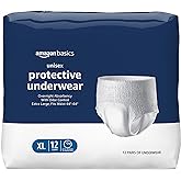 Amazon Basics Incontinence Underwear for Men and Women, Overnight Absorbency, Extra Large, 12 Count, 1 Pack, White (Previousl