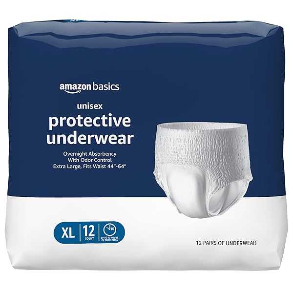 AMAZON BASICS UNISEX PROTECTIVE UNDERWEAR, OVERNIGHT ABSORBENCY, EXTRA LARGE, 12 COUNT, (1 PACK OF 12)