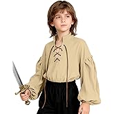 L'VOW Medieval Boys Shirt Renaissance Kids Lace-up Pirate Shirts Retro Viking Colonial Costume Top