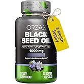 ORZAX Black Seed Oil Cold Pressed 100% Pure | Non-GMO - Rich in Omega 3 6 9 & Thymoquinone | Black Cumin Nigella Sativa Oil for Immune Support, Hair, Skin, Face (1000 mg - 90 Softgel Capsules)