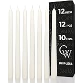 CANDWAX Candle Set of 12 Ivory Taper Candles 12 inch - No Drip and Ideal for Wedding Use - Long Burning and Unscented Candlesticks - Ivory Candles
