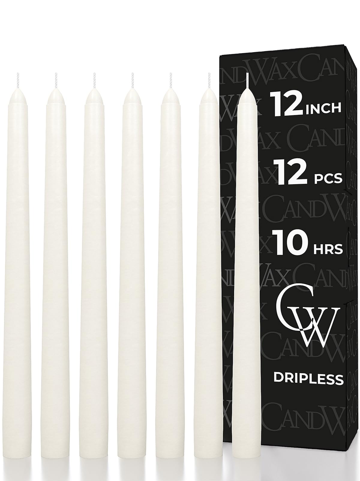 CANDWAX 30 cm Ivory Taper Candles Set of 12 - Unscented Smokeless Dripless Christmas Candlesticks - Perfect as Dinner Table Centerpieces and Holiday Home Decorations - Christmas Taper Candles