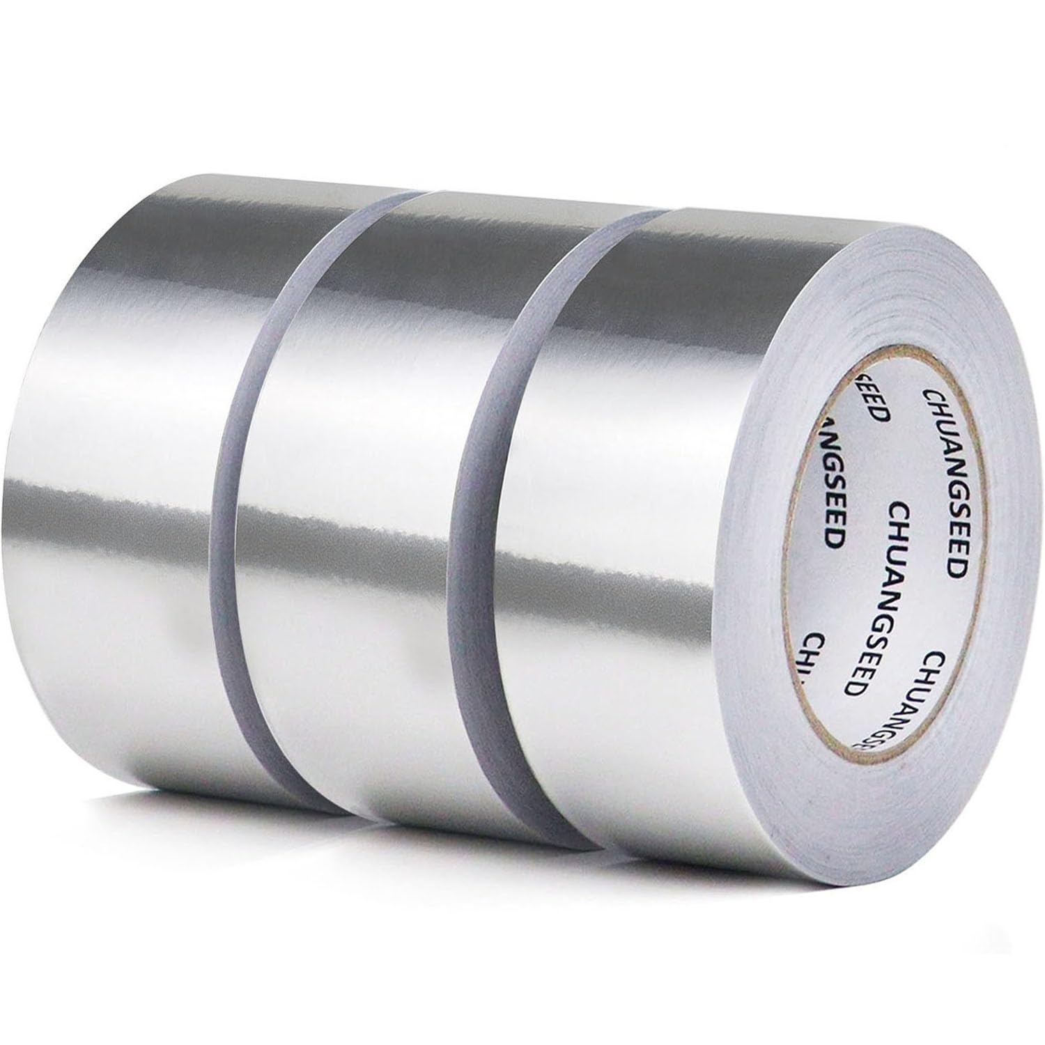 CHUANGSEED 3 Roll Aluminum Foil tape 50mm x 50m Heat Resistant High Temperature Foil tape for Duct Repair, HVAC Use, Foamboard,Metal Repair, sliver alu metal tape