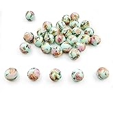 vokoko 30Pcs Silicone Printed Beads Pink Rose Print Beads 15mm Flower Printed Beads Round Silicone Spacer Beads for Keychain Making Bracelet Necklace DIY Pen Beads, Style A, VKK-2024022302