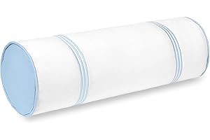 Hofdeco Premium Coastal Grandmillennial Patio Indoor Outdoor Bolster Pillow Cover Only, 6"x20" Water Repellent for Backyard, Couch, Poolside, Baby Blue Embroidered Stripes