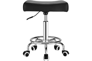 MINELOFF Square Salon Rolling Stool - 300lbs Weight Capacity，Adjustable Swivel Stool with Wheel，Pu Leahter Comfortable Cutting Stools for Salon Tattoo Stylist Massage Perfect for Work SPA (Premium Black)