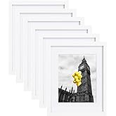 BSRHOME 11x14 Picture Frame Set of 6 with Plexiglass, Display Pictures 8x10 with Mat or 11x14 Without Mat for Tabletop Display and Wall Mounting, White