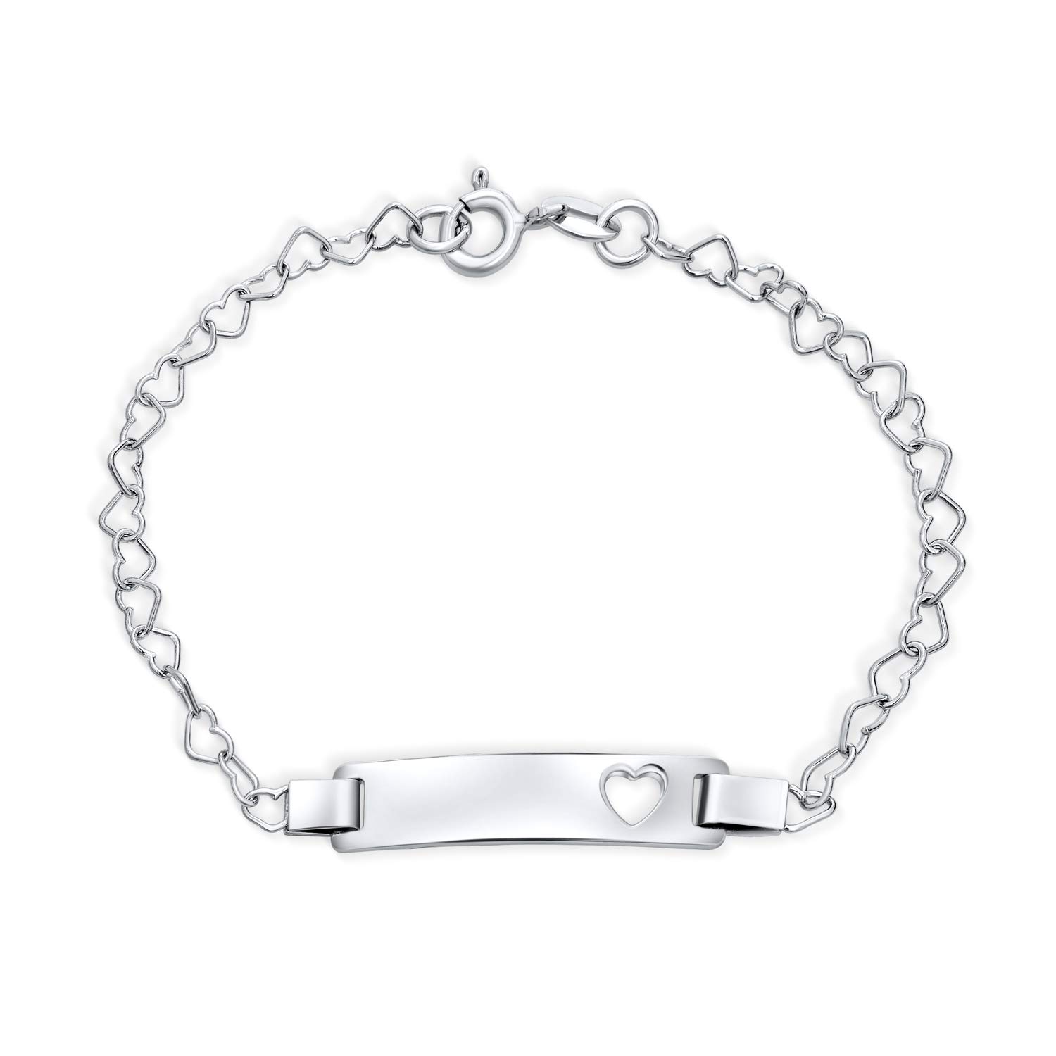 Bling Jewelry Personalized Delicate Petite Name Bar Plated Engrave Heart ID Identification Bracelet For Women Teen .925 Silver Sterling For Small Wrists 6 Inch Customizable