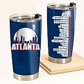 Schian Atlanta City Skyline Legends Baseball Tumbler - Coffee Mug Insulated Tumbler With Lid - Mother's Day, Father's Day, Birthday, Christmas Gifts For Fans - 20 Oz| Stainless Steel