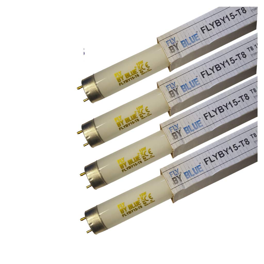 Flyby Blue 4 x 15W 15 Watt 18 Inch 18" T8 Bug Zapper Insect Attracting Lamp UVA Replacement Tube Bulbs for 30W Electric Fly Killer Incl Starters