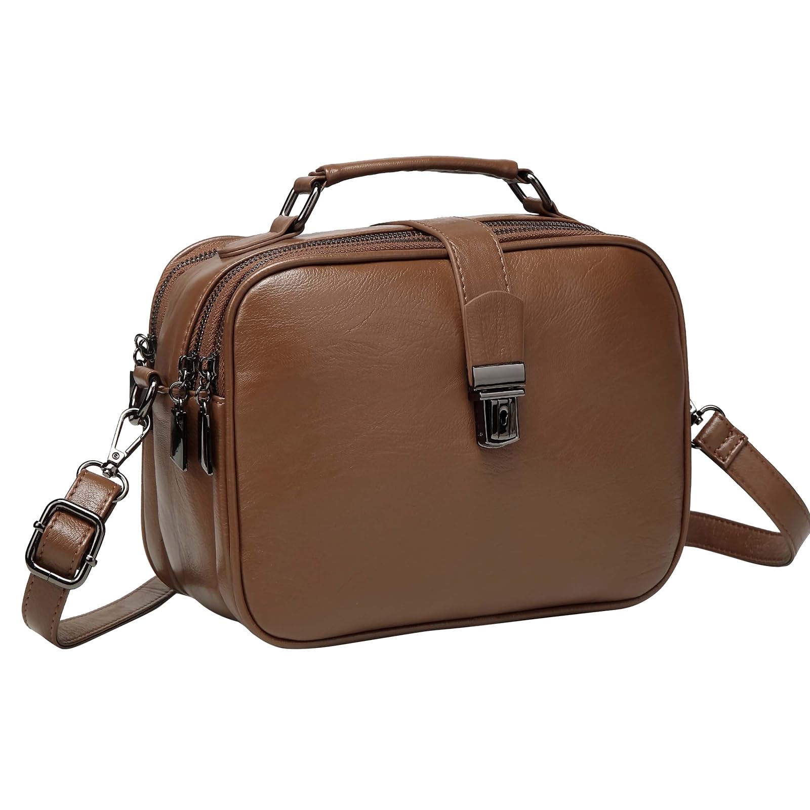 Kasgo Crossbody Bag for Women, Vegan Handbag for Ladies Faux Leather Casual Crossbody Satchel Top Handle Bags Shoulder Bag with Detachable Adjustable Strap Brown