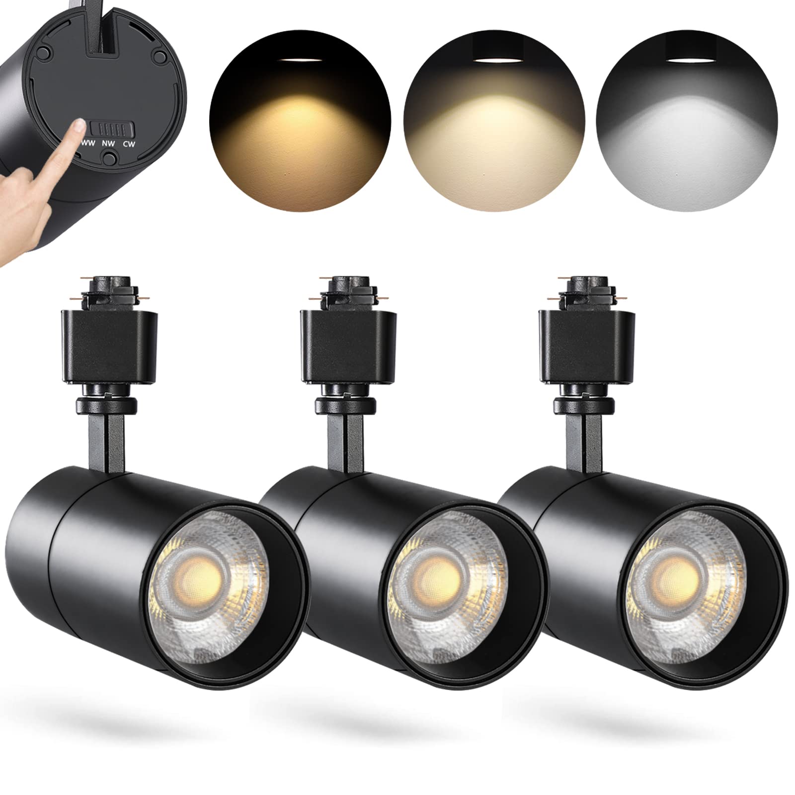 Photo 1 of VANoopee 3-Color in 1 20W H Track Lighting Heads Dimmable Flicker Free Bright LED Track Lighting Fixtures for Accent Retail Kitchen Artwork, Linear Track Light H Type - CRI90+ 36° Black - 3 Pack