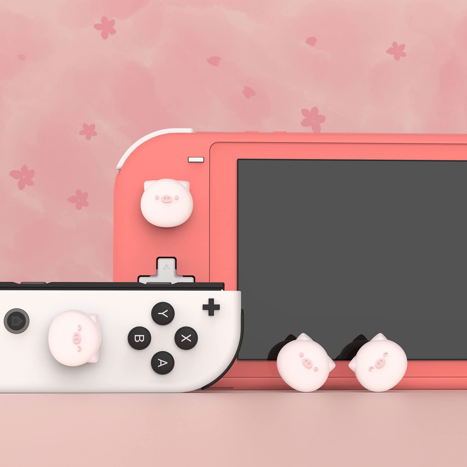 PlayVital Chubby Piggy Joystick Caps for Nintendo Switch, Thumbstick Caps for Switch Lite, Analog Cover for Switch OLED Joycon Thumb Grip Caps for Switch & Switch Lite & Switch OLED - Millennial Pink