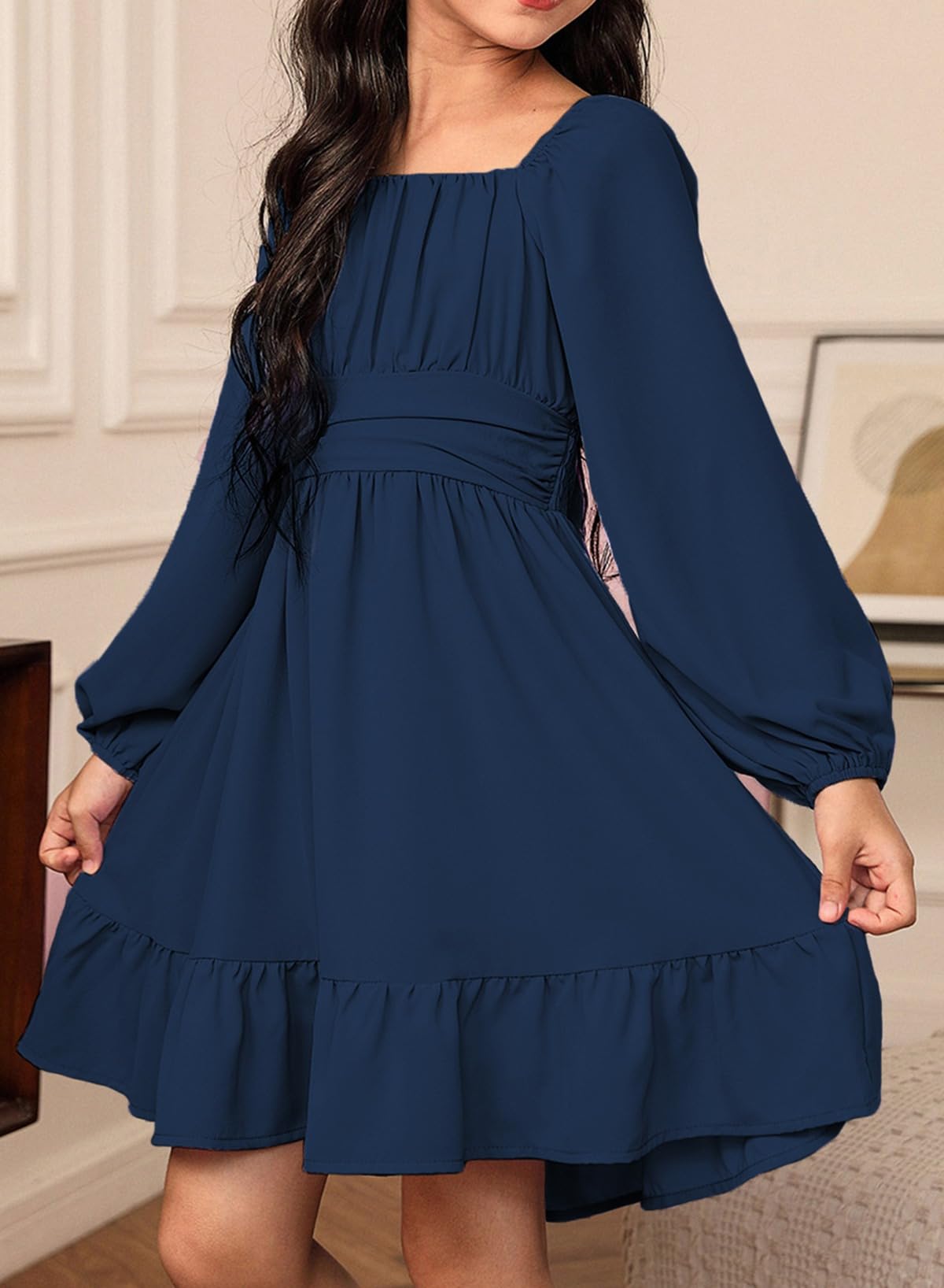 blibean Girls Long Sleeve Tie Back Dress Tween Fall Off Shoulder Dress Size 6-15 Years
