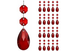 GOLDENHAITAI 20pcs Teardrop Crystal Chandelier Prism Parts, Hanging Glass Beads for Chandelier Decoration 38mm (Red)
