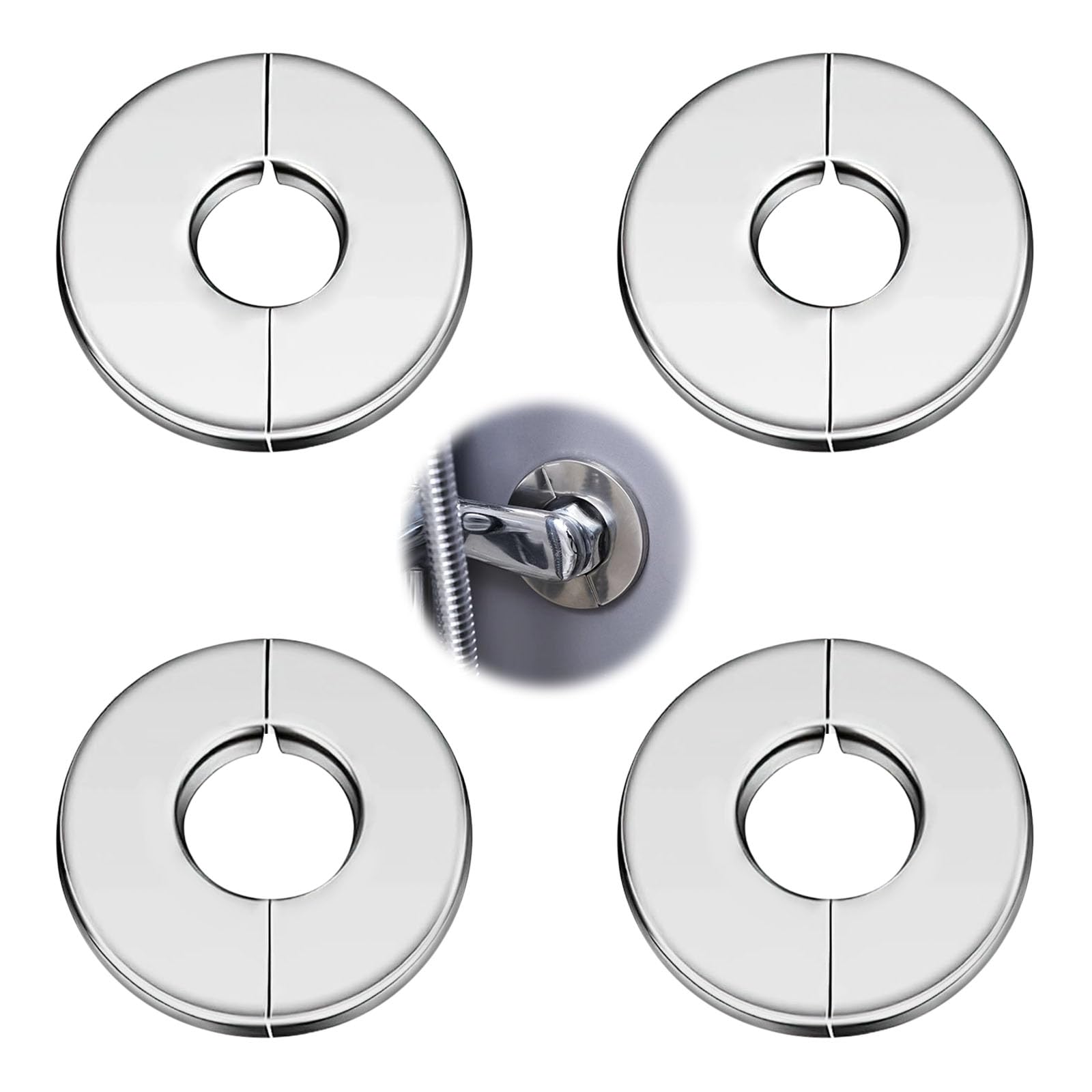4 Pcs Shower Pipe Cover Plate, Wall Split Flange Pipe Covers Silver, Stainless Steel Round Escutcheon Plate for Decorative Pipe Wall Holes (28 mm/ 35 mm Diameter)