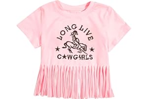 Yawtaut Girls Western Shirt Cowgirls Embroidered Country T Shirt Long Live Shirts Horseback Rider Tassel Fringe Tee Tops
