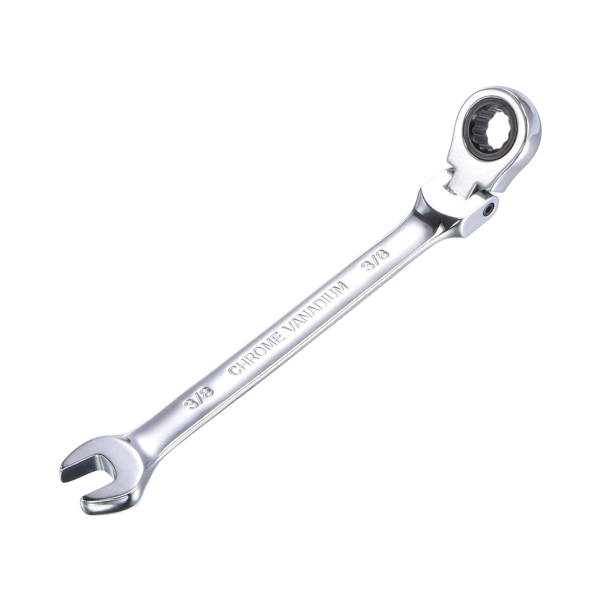 sourcing map 3/8 Inch Flex-Head Ratcheting Combination Wrench SAE 72 Teeth 12 Point Ratchet Box Ended Spanner Tools, Cr-V