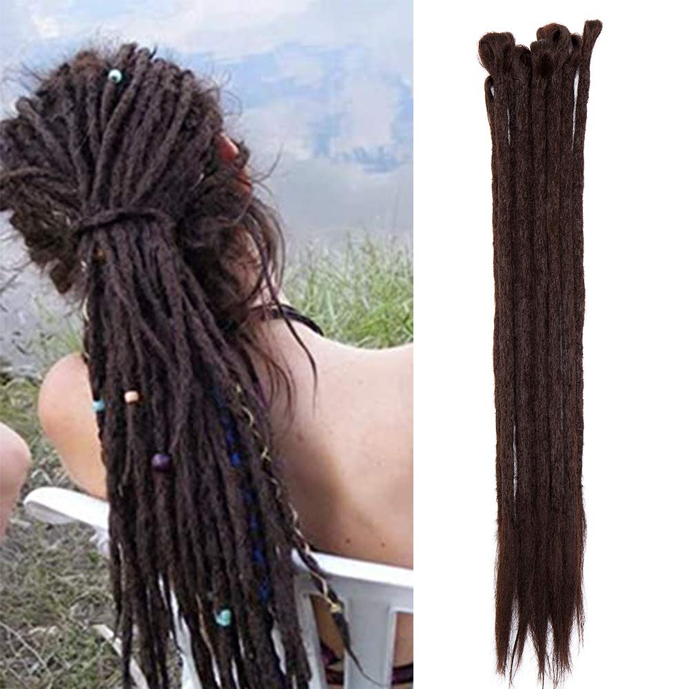 Silk-co Dreadlocks Braiding Hair Extensions 20 inch Crochet Braids All Human Handmade Reggae Hip-Hop Hairpiece Handmade for Braiding [Dark Brown]