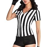 VKT Referee Shirt Womens Ref Jersey Black and White Stripe Uniform for Basketball Football Soccer Halloween Costume