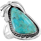 Turquoise Ring Sterling Silver 925 Genuine Gemstones Size 6 to 11
