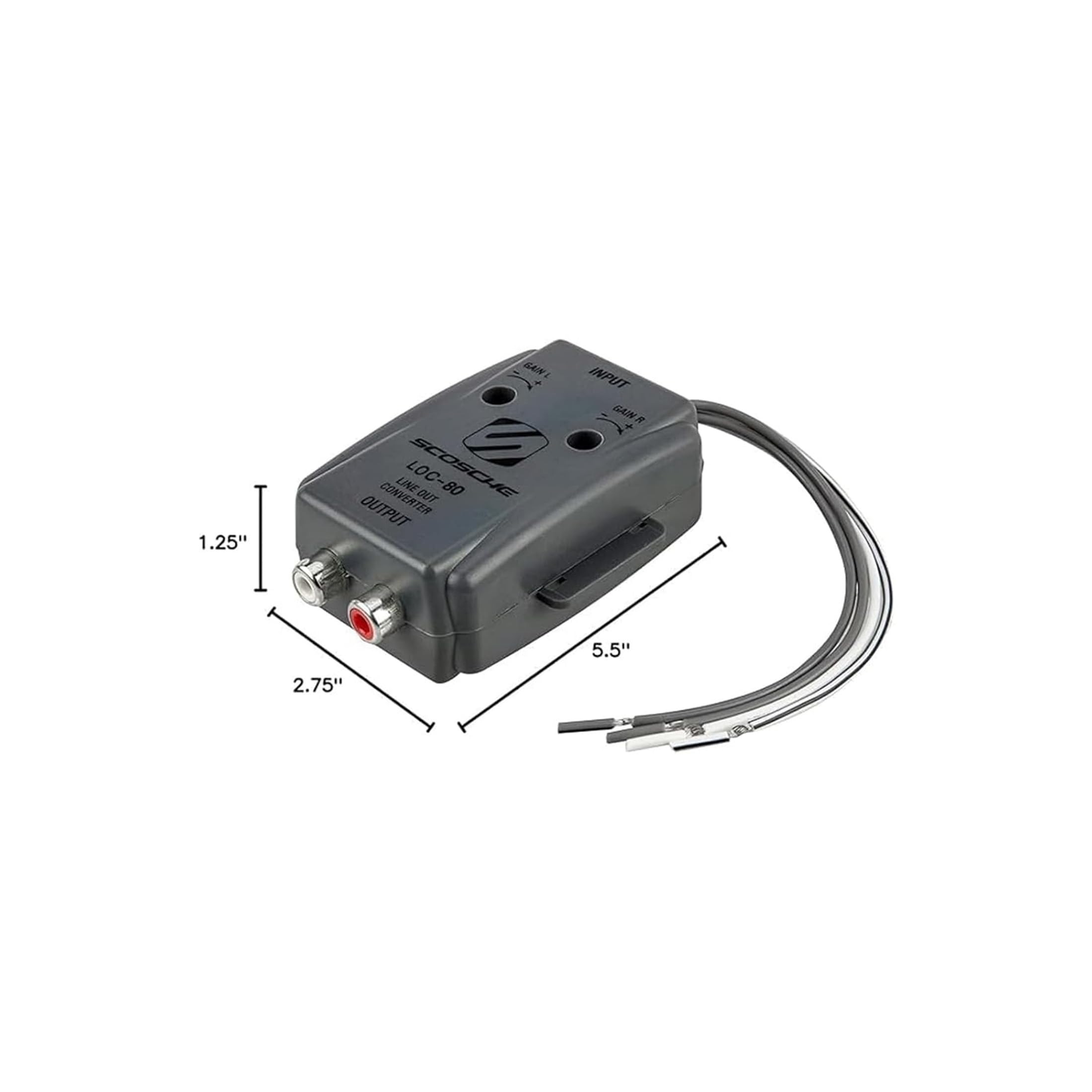 Scosche LOC80 Line Output Converter - 2 Channel High/Low RCA Converter Car Audio - Ideal for Subwoofer Amp - Line Level Converter for Car Stereo Amplifier - Easy Installation - Quality Sound