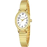 VTAIGE Small Gold Watches for Women, Elegant Analog Womens Watch, Waterproof Ladies Watches with Easy to Read Oval Case, Stainless Steel Expansion Band, Christmas & Birthday Gifts for Women