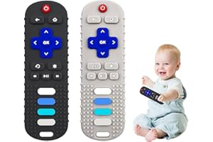 ERSIHUA 2-Pack Baby Teething Toys-TV Remote Control Shape Silicone Infants Teething Toys for Babies 0-18 Months,BPA-Free (L-Black+Beige)