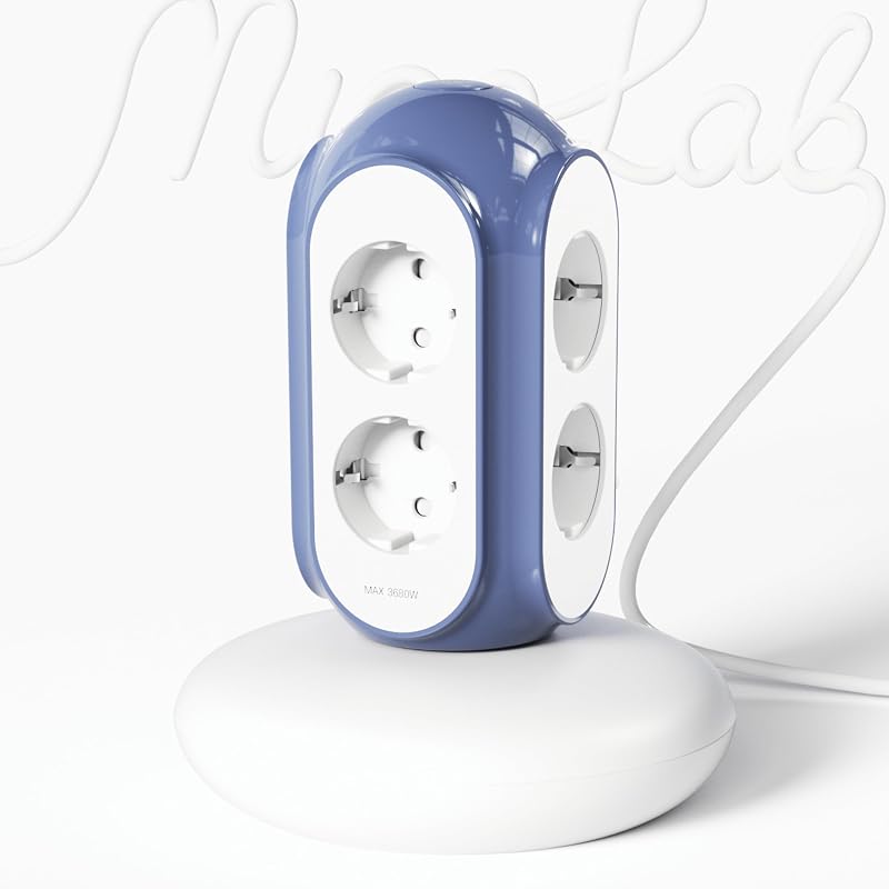 Multipresa a torre 6 prese AC, 3680W/16A, protezione sovratensione 1420J, base pesata 479 g anti-ribaltamento, cavo 2 m, protezione sovraccarico (Blu Mediterraneo)
