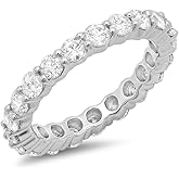 Dazzlingrock Collection 2.50 Ctw Round Natural Diamond Women Eternity Anniversary Stackable Ring Wedding Band, 14K White Real Solid Gold