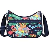 LeSportsac Painted Picnic Classic Hobo Crossbody Bag + Cosmetic Bag, Style 7520/Color E539, Endless Summer Fun, Vibrant Colorful Picnic, Sunkissed Fruits, Sweet Treats, Relaxing Alfresco