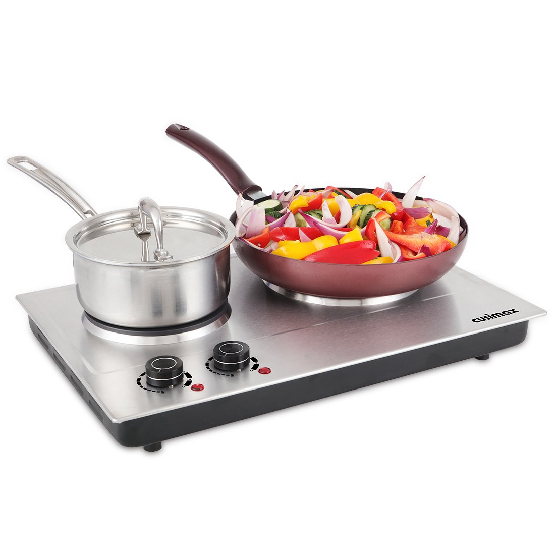 Cusimax 1800W Double Hot Plate, Stainless Countertop Burner, Silver