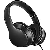LORELEI X6 Over-Ear Wired Stereo Bass Headphones with Microphone, Lightweight, Foldable & Portable with 1.45M No-Tangle for Smartphone, Tablet, MP3/4, Space Black