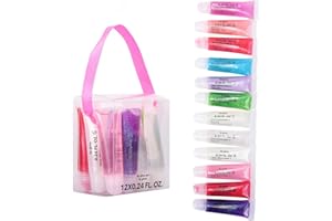 M&U MAKE YOU UP M&U Glitter Lip Gloss Set with Carrying Case, 12Pcs Assorted Flavors Moisturizing Shimmer Glossy Lip Party Favor Make-up for Kids and Teens Ages 5+