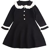 Peecabe Ruffles Toddler Girls Sweater Dress Soft Warm Long Sleeve V-Neck 2-6T Knitted Dress for Fall Winter