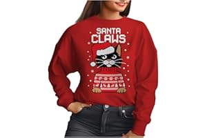 Tstars Santa Claws Cat Christmas Sweatshirt for Women & Teens - Funny Holiday Pullover for Cat Lovers and Girls