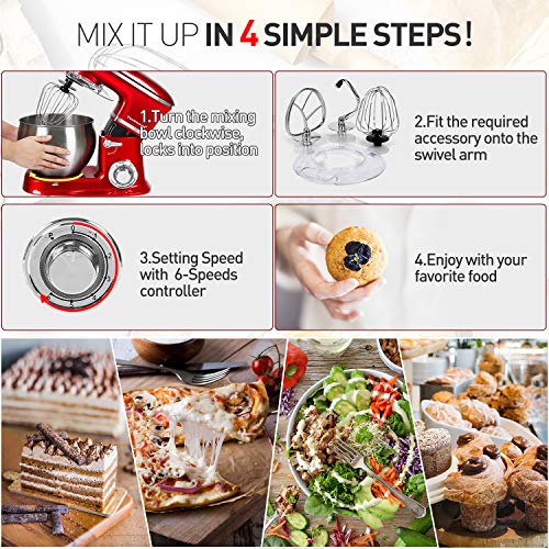 Stand Mixer Electric Mixer, Techwood 6QT 400W high power 6Speed Food