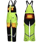 KEMIMOTO Heated Bids Overalls with Battery for Men, Hi-Vis Insulated Waterproof Heat Pants for Work Construction Ice Fishing