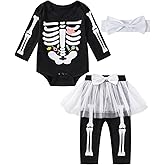 IWALUE Newborn Baby Girls Skeleton Costume Outfit Funny Halloween Skull Tulle Skirt Romper Pants Set