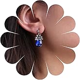 Andelaisi Boho Teardrop Sapphire Dangle Earrings Vintage Crystal Flower Stud Earrings Silver CZ Mandala Flower Earrings Personalized Sapphire Earrings Jewelry for Women