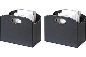 EZDeco Magazine Holder Foldable Magazine Rack Floor PU Leather File Holder Newspaper Book Storage Basket Document File Folder Organizer for Office Home (Black-2)