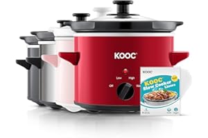 KOOC Small Slow Cooker, 2-Quart, Free Liners Included for Easy Clean-up, Upgraded Ceramic Pot, Adjustable Temp, Nutrient Loss