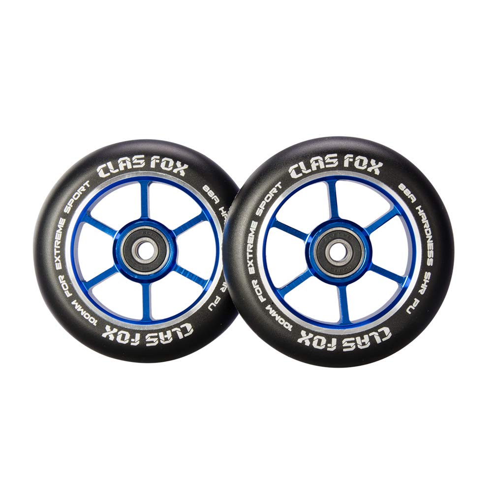 CLAS FOX Pro Stunt Scooter Wheels 100mm One Pair with ABEC-9 Bearings CNC Metal Core(2pcs) (Black-blue)
