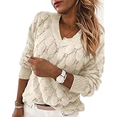 Women's V Neck Long Sleeve Pullover Sweater Lightweight Knit Sweaters Novelty Sweaters