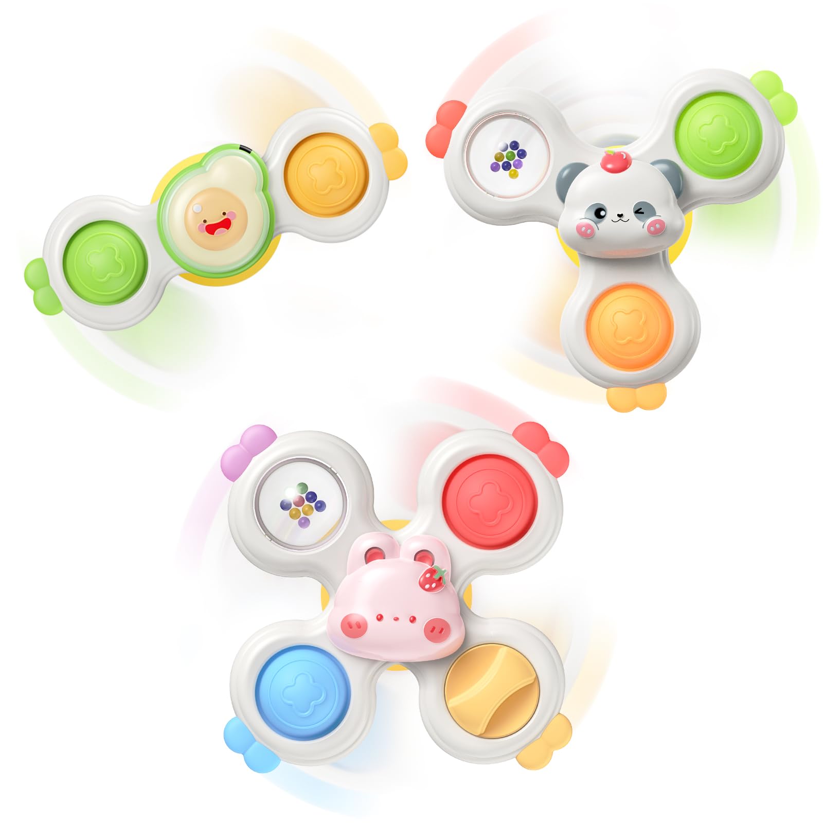 3PCS Suction Cup Spinner Toys for 1 Year Old,Easter Basket Stuffers Sensory Bath Toys for Baby 6-12 Months,Rattle Spinner Montessori Toys for Toddlers 1-3,Easter Gifts for 1 Year Old Boys and Girls