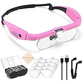 KIMDDO Magnifying Glasses Headset, 1.5X to 5X Magnifying Glass with Light and 4 Detachable Lenses, Rechargeable Hands Free He