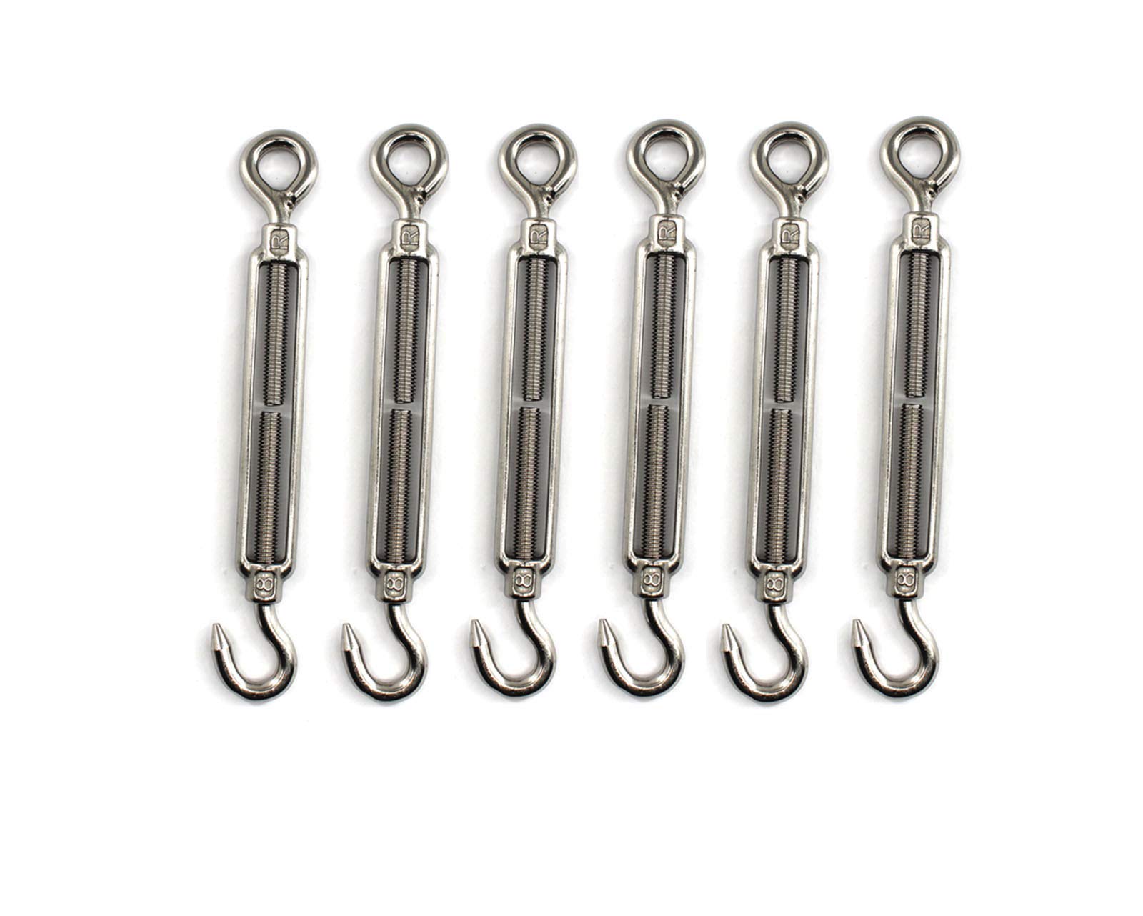 Turnbuckle wire tensioner Faspiroty M8 6 pack 304 stainless steel adjustable hook&eye set heavy duty
