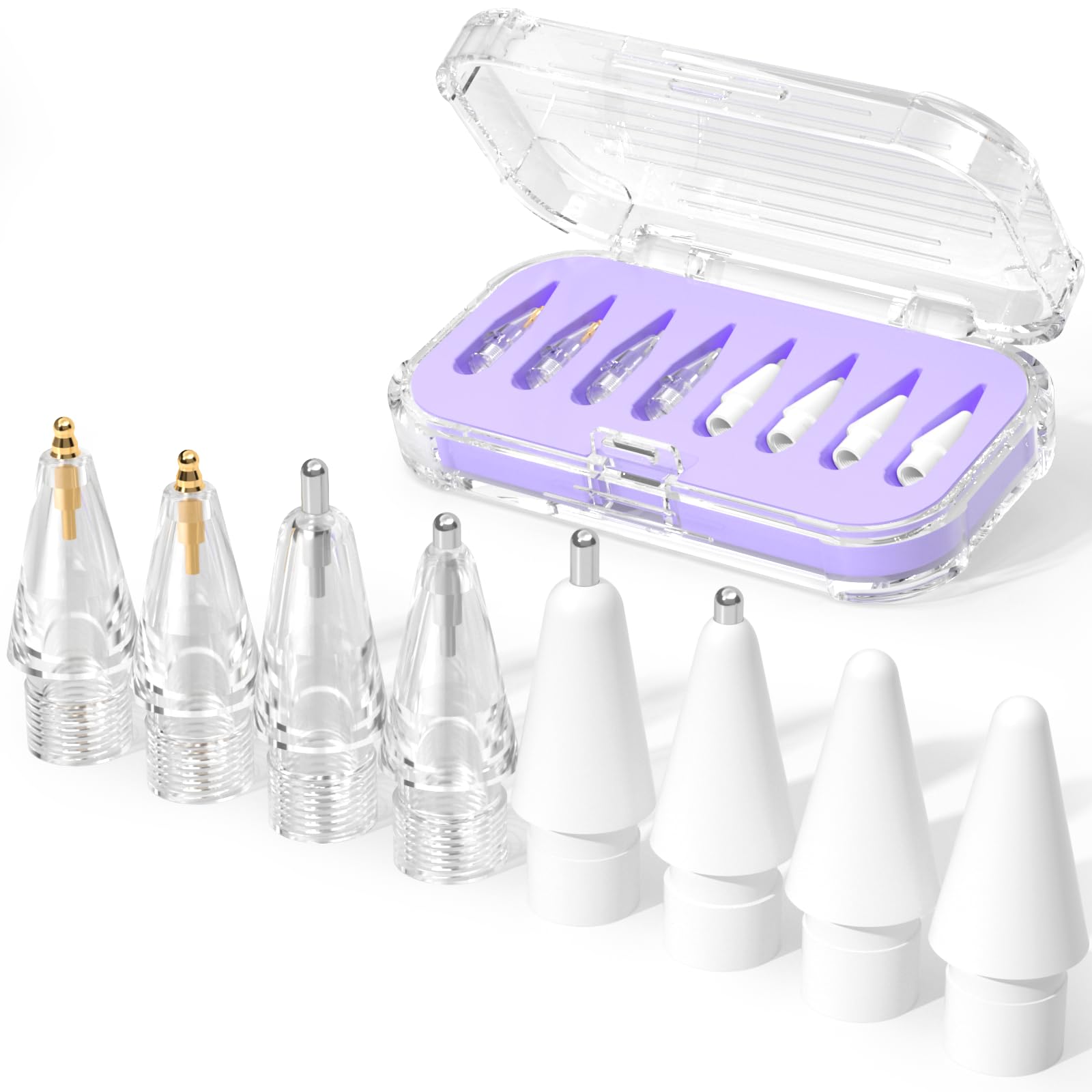 JOOSKO 8 Pack Upgraded Replacement Tips for Apple Pencil Pro/USB-C/2nd Gen/1st Gen Tips(with Storage case),wear-Resistant Mix Metal Tips for Apple Pencil Accessories (Lavender)